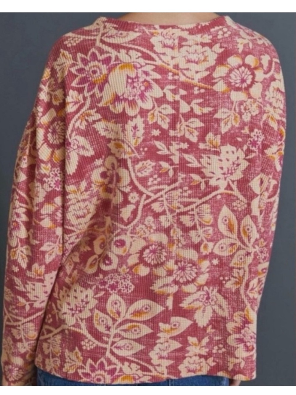 Anthropologie Pilcro Moira Oversized Boho Floral Waffle Thermal Pullover XS - Picture 3 of 9